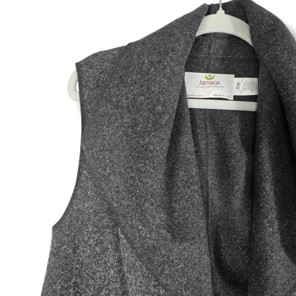 Janska Charcoal Cascade Vest Open Front Drape Pockets Made In USA Womens S M - Picture 9 of 16